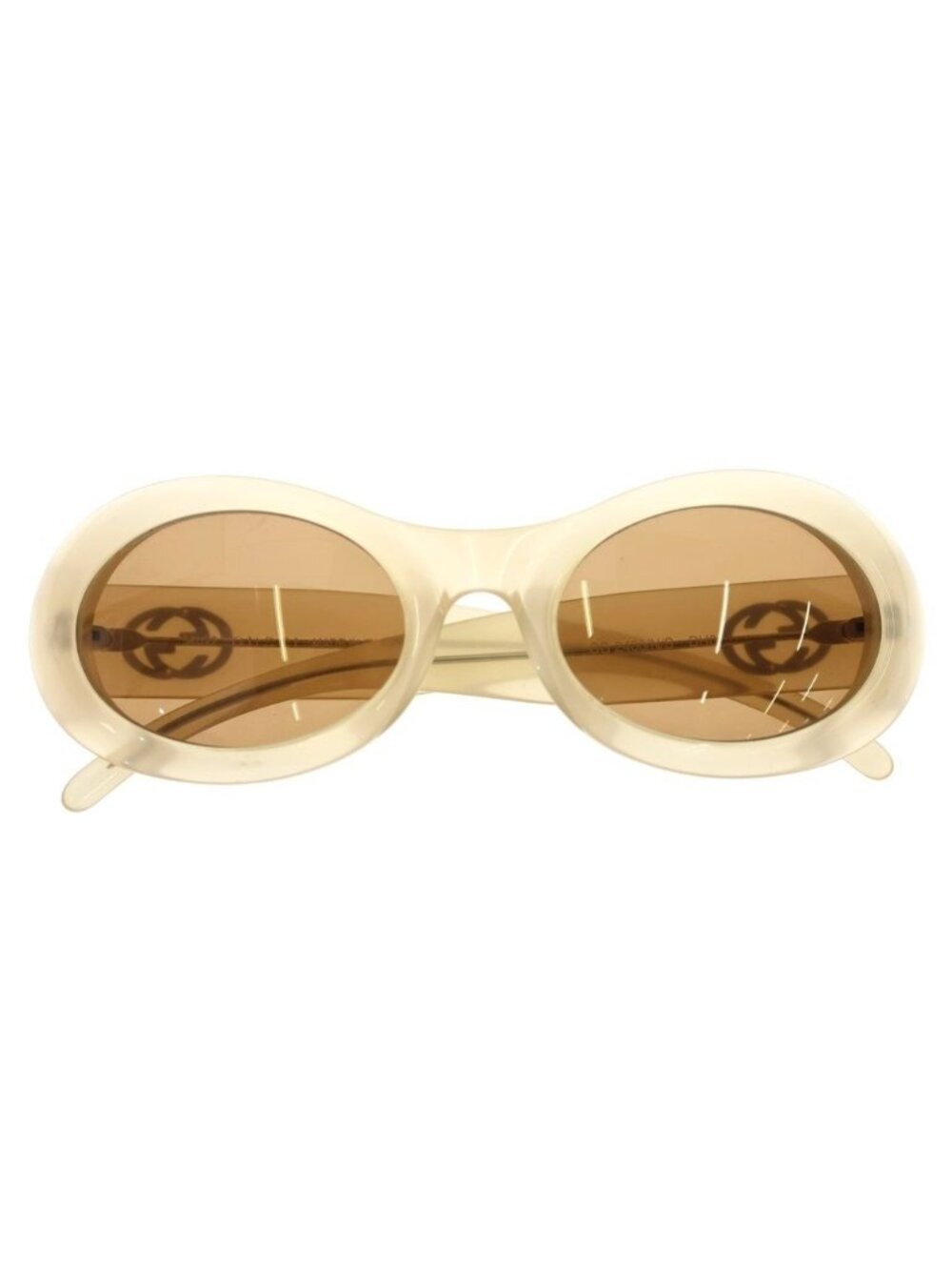 Gucci GG Logo Oval Frame Sunglasses Eyewear Ivory Brown